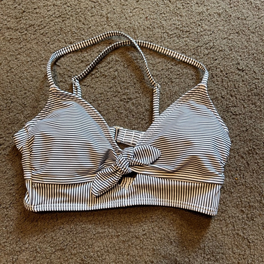 Xhilaration Navy and White Striped Bikini Top